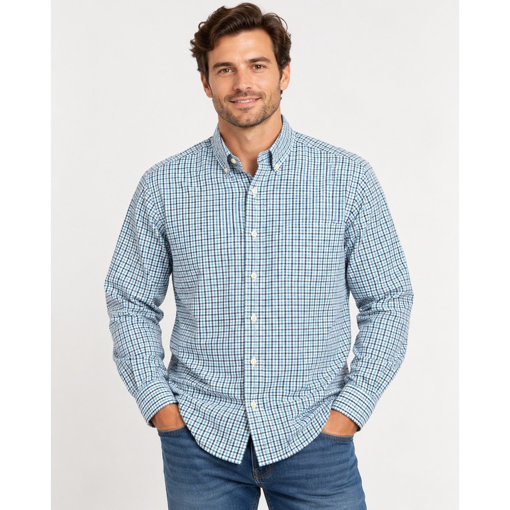 Vineyard Vines Performance Murray Shirt Mens Large Blue Gingham Classic Fit